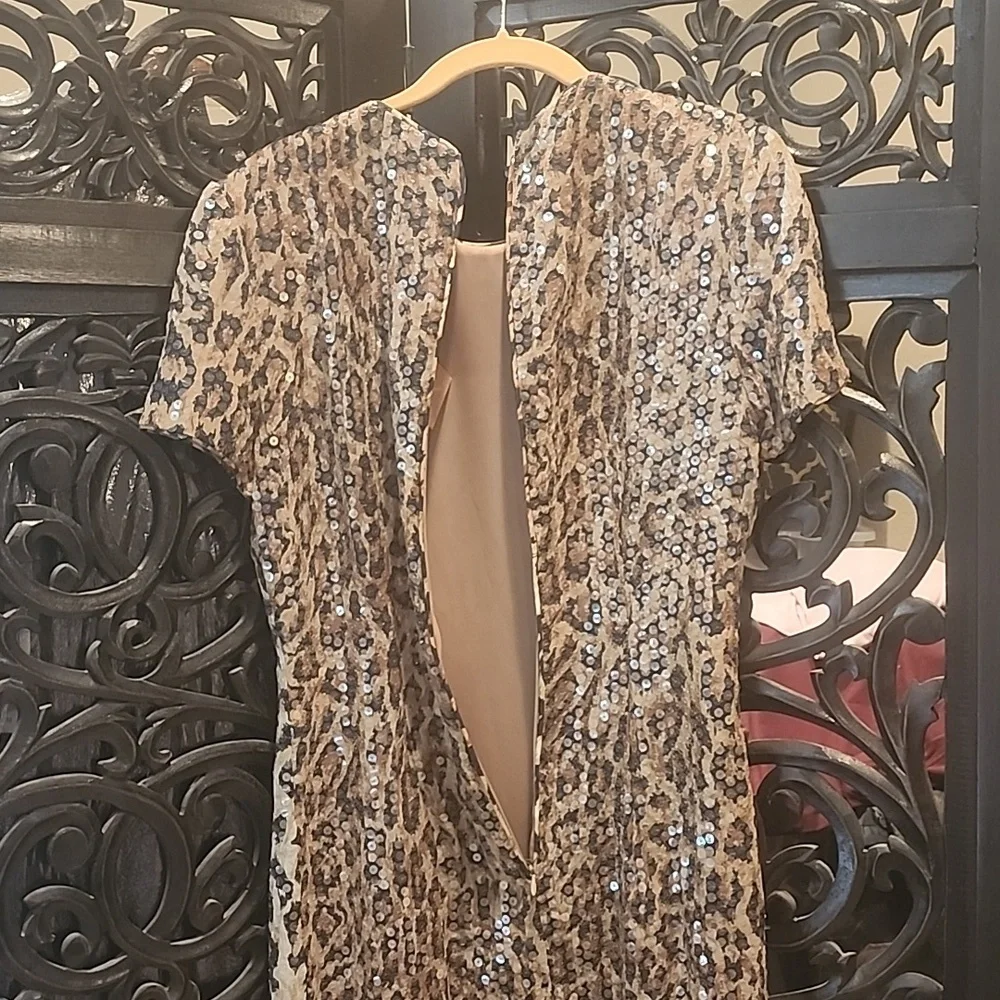 🔥Chetta B for Bergdorf Goodman Leopard Sequin Dress Size 8 EUC 🐆 - Picture 9 of 13